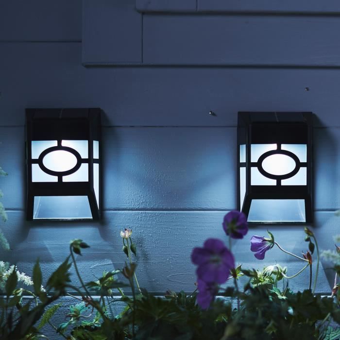 Lot De 2 Appliques Murales Solaires HELIO Gris - LED Blanc Chaud, IP44, Capteur Crépuscule