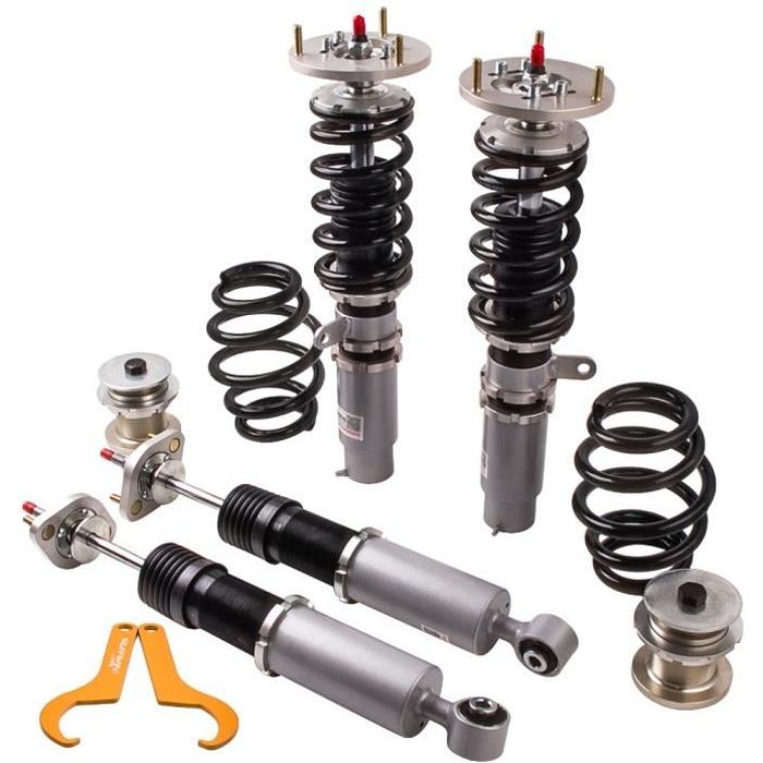 330i 328i M3 Coilover Kit de Suspension Amortisseurs 325i maXpeedingrods Coilover Combinés Filetés Hauteur Réglable Amortisseur Ajustable pour E46 3 Series 320i Gris 323i