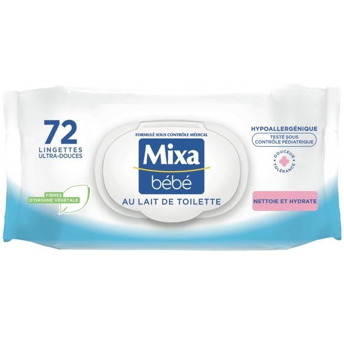 Mixa - Bébé Lingettes ultra-douces au lait de toilette, sans rincer Le paquet de 72 lingettes, LOT DE 3