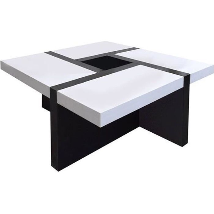 table basse carré bois noir blanc design contemporain - mobili rebecca - 35x80x80