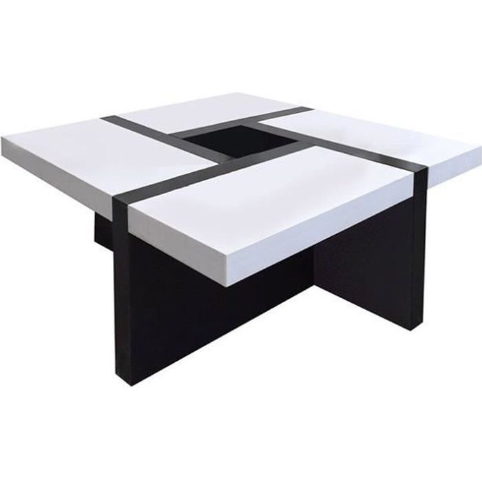 Mobili Rebecca Table Basse Carre Bois Noir Blanc Design