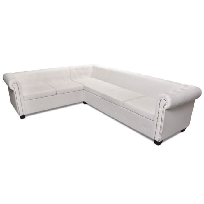 Canapé D'angle Chesterfield 5 Plc Cuir Artificiel Blanc