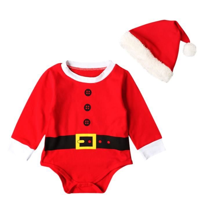 Combinaison Courte Manche Longue Body Costume Pere Noel Avec Bonnet Rouge Pour Unisexe Bebe Garcon Fille Rouge Cdiscount Pret A Porter