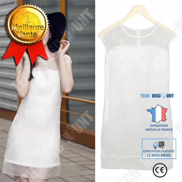 TD?� Robe d'?�t?� ?� manches courtes en dentelle blanche de style f?�e pour femme - Cdiscount Pr??t-?� 