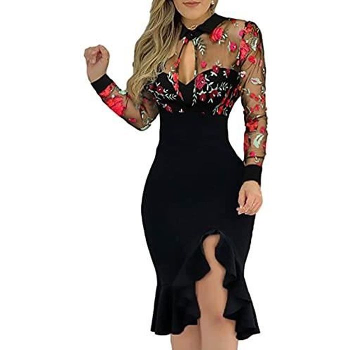 Robe de soirée élégante à manches longues pour femmes Noir - Cdiscount  Prêt-à-Porter