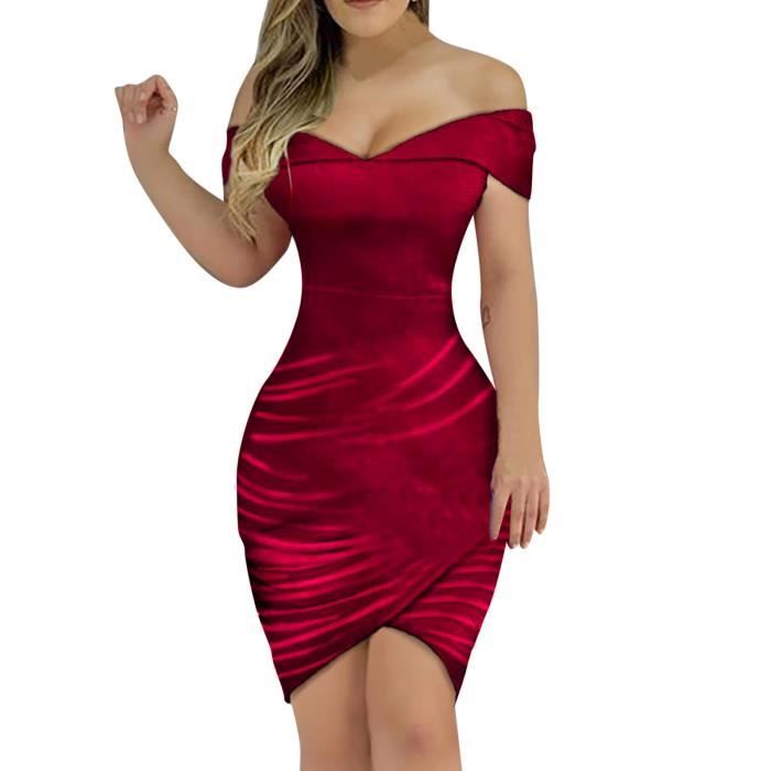 Lukcolor Mini robe de soiree pour femme decontractee elegante a une epaule solide et mince 1PC Rouge bourgogne Rouge bourgogne Cdiscount Pret a Porter