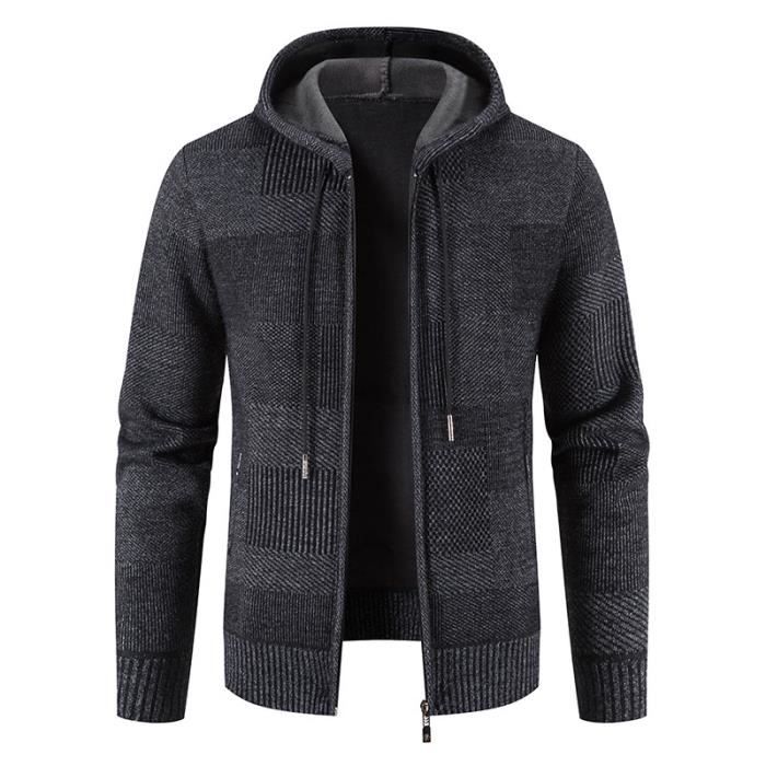 Gilet Zipp Homme Capuche Chaud Doubl Polaire Cardigan en