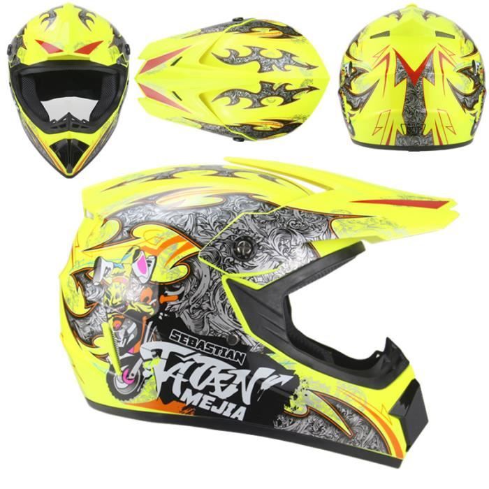 Casque Moto Tout-Terrain Enfant & Ado Avec Lunettes Gants Masque - Homologué DOT - Ensemble 4 Pièces