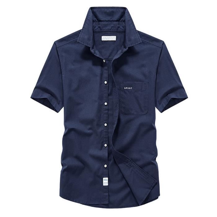 Chemise Homme en Coton Manches Courtes Grande Taille Leger Tissu Confortable Bleu fonce Bleu fonce Cdiscount Pret a Porter