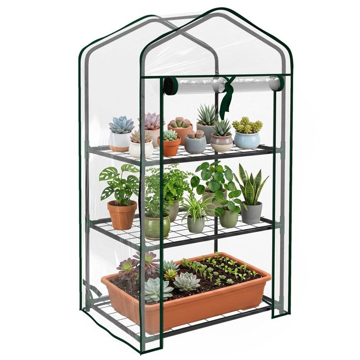 Serre de jardin - Outsunny - étagères 3 niveaux balcon bâche renforcée PVC porte zippée - acier - 59x39x127cm - transparent