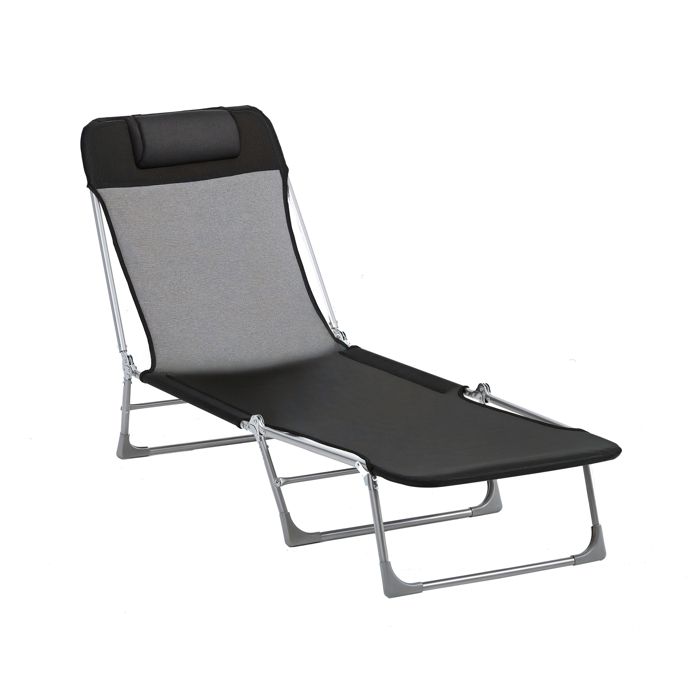 Bain de soleil Outsunny transat chaise longue inclinable pliable avec oreiller dossier réglable sur 5 niveaux noir Bain de soleil Outsunny transat chaise longue inclinable pliable avec oreiller dossier réglable sur 5 niveaux noir