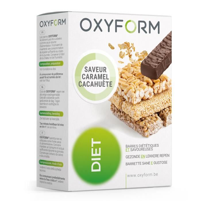 Oxyform Barres Goût Caramel-Cacahuetes I 18 Barres Diététique Délicieuses (3 boîtes ) I Protéinée Sans Sucre Ajouté I Faible Sucre