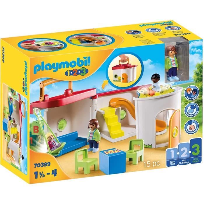PLAYMOBIL - Garderie transportable - Bleu - Playmobil 1.2.3 - Pour Enfant  de 18 mois et plus