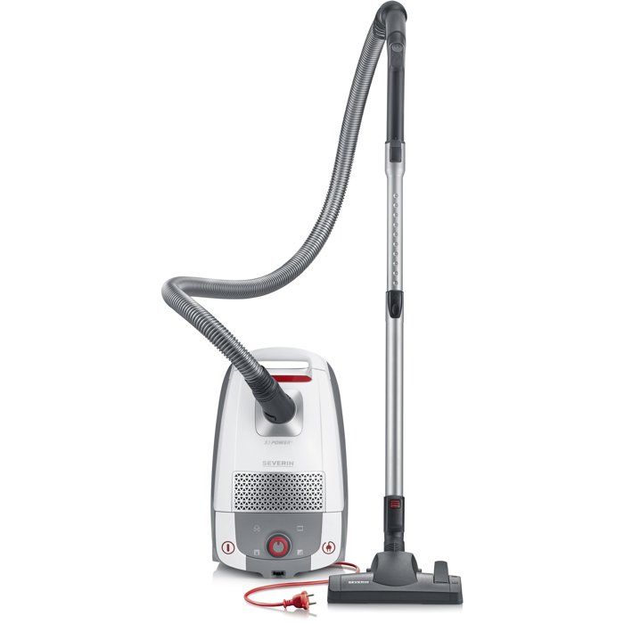 Aspirateur traineau avec sac - SEVERIN - BC7047 - 850 W - 4 L - 74 dB - Silencieux - Blanc / Rouge