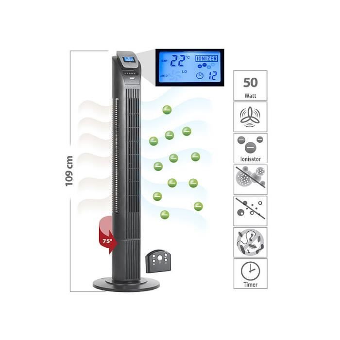 Ventilateur colonne - Sichler - VT-375 - 3 vitesses - Ioniseur intégré - Oscillation 75° - Sichler