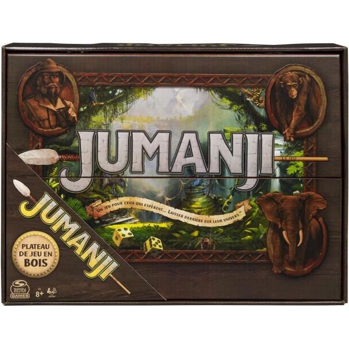 jeu de société - spin master - jeu jumanji plateau bois rétro - 6062543 - ambiance film - 30 min - 2 à 4 joueurs