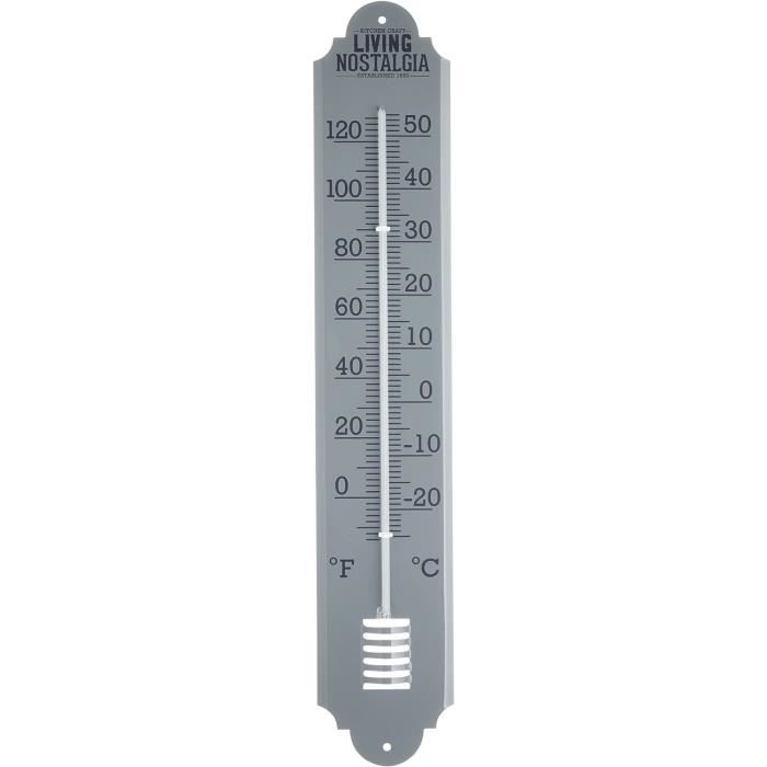 Living Nostalgia 50 cm Outdoor Metal Wall Thermometer, Gris, 28 x 28 x
