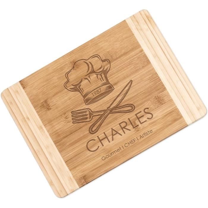 Planche à Découper En Bambou Personnalisable 35x25 Cm – Cadeau Pour Couple, Mariage, Anniversaire, Cuisine