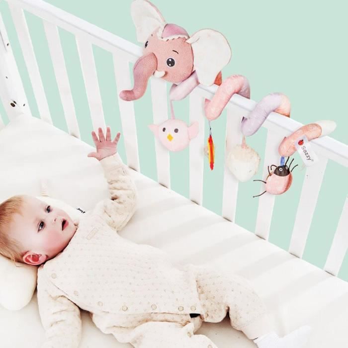 Jouet De Poussette Bébé - Spirale Avec Animaux En Peluche Et Grinceurs - Pour Siège Auto, Berceau - 0-6 Mois - Stimulation Sensorielle