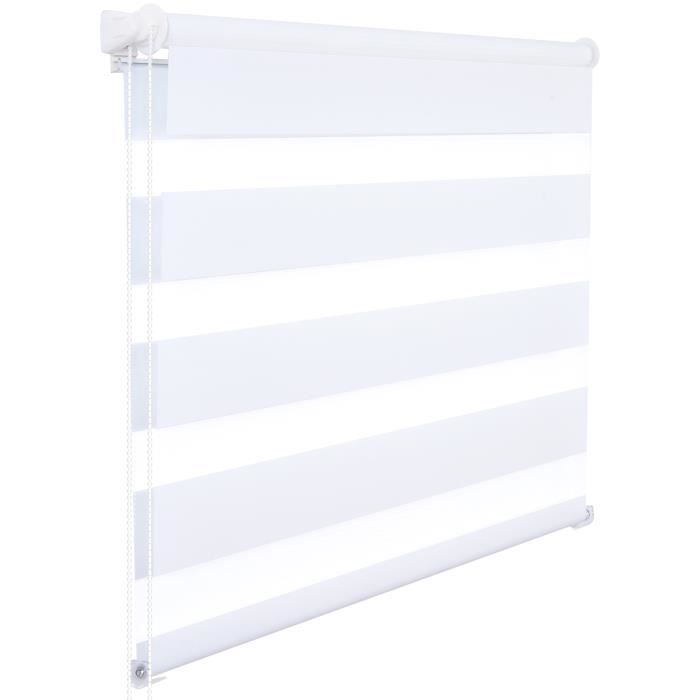Store Enrouleur Double WOLTU - Installation Rapide - Réglage Rideau Latéral - Translucide - 120x150cm - Blanc