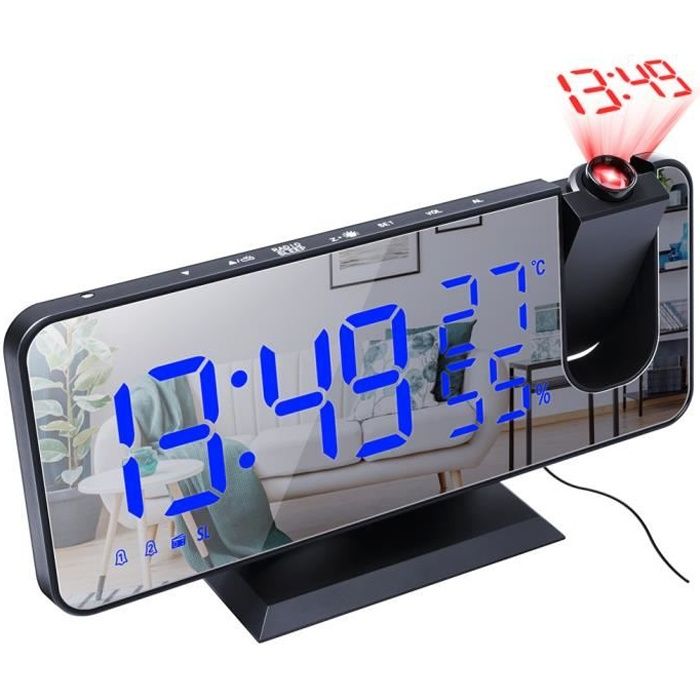 Radio-réveil à Projection Surface de Miroir de réveil numérique électrique à LED pour Le Maquillage avec de Gradation température