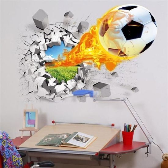 Autocollant Mural Football 3D Sport Déco - Sticker Ado Chambre Garçon 50x40cm