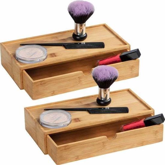 WENKO Boîte De Rangement Bambou Terra Avec Tiroir - Panier Salle De Bain Naturel Et Élégant
