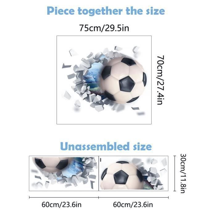Stickers Muraux Paysage 3D Football Stickers Décoration Autocollant Football Poster Stickers Football Poster Décoratifs Pour Chambre Ado, Garcon Salon, Couloir, Crèche Mural Decoration(70 * 50 CM - 5