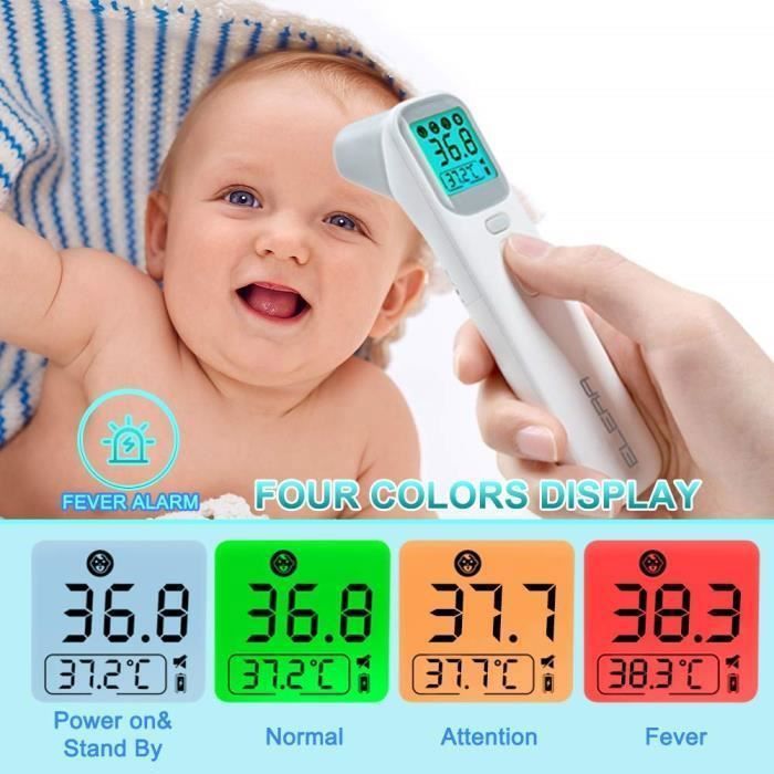 EVOLU Thermomètre frontal numérique infrarouge pour bébés, enfants et adultes, mode silencieux, alarme de fièvre
