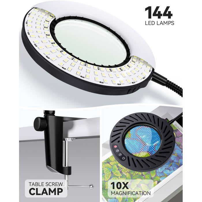 Lampe Loupe Sur Pied 144 LED - 5 Températures De Couleur, Parfaite Pour La Lecture
