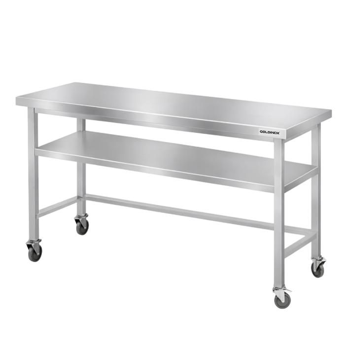 Table de travail en inox Bar 1600x800 mm avec renfort sur roulettes ...
