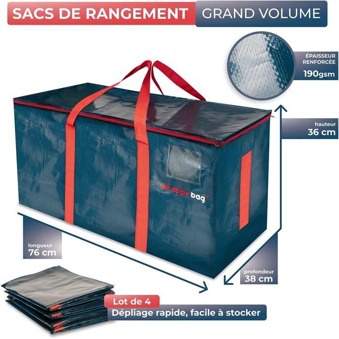 Sac Rigide Grand Format WRAPPYBAGLot de 4 Sacs de Rangement XXL Sac Grand Format pour ...