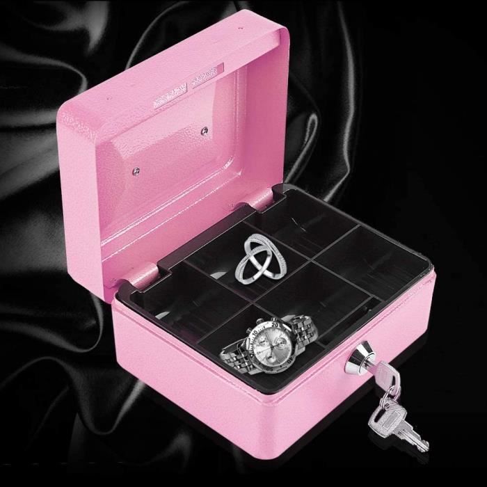 Boîte de caisse avec plateau d'argent, petite boîte de verrouillage de  coffre-fort avec clé, tiroir-caisse, 5.91 « x 4.72  x 3.15  Rose Petit