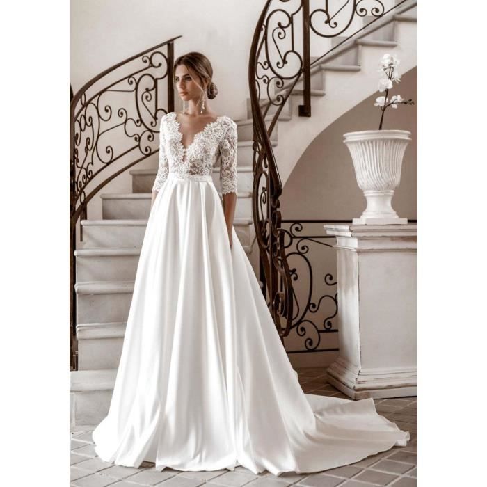 Robe de mariage violette Luxe Col haut Manches dentelle Trainee Ete 2020 Violet Cdiscount Pret a Porter