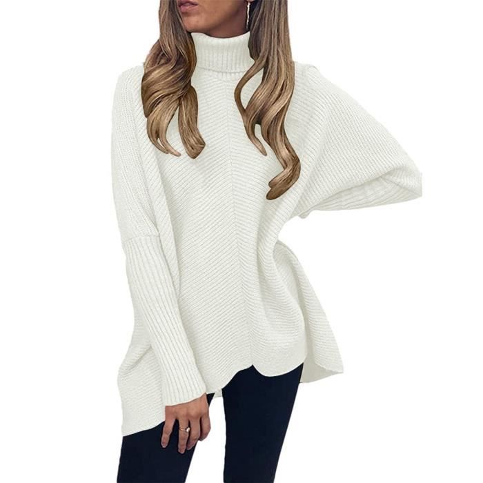 Pull d'hiver pour femme Chaud Asymétrique Col Roulé Pull Pull