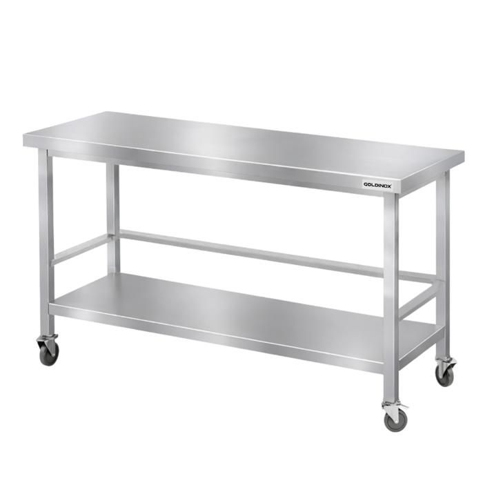 Table de travail en inox Bar 1600x800 mm avec renfort sur roulettes ...