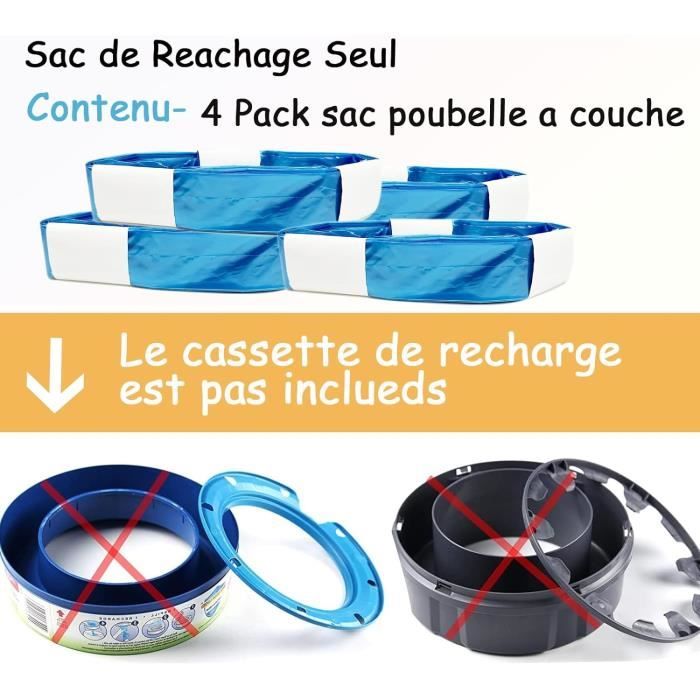 4 pack Sac pour Poubelles à couches Anti Odeur Glisser jusqu’à 800 Couches Recharge de