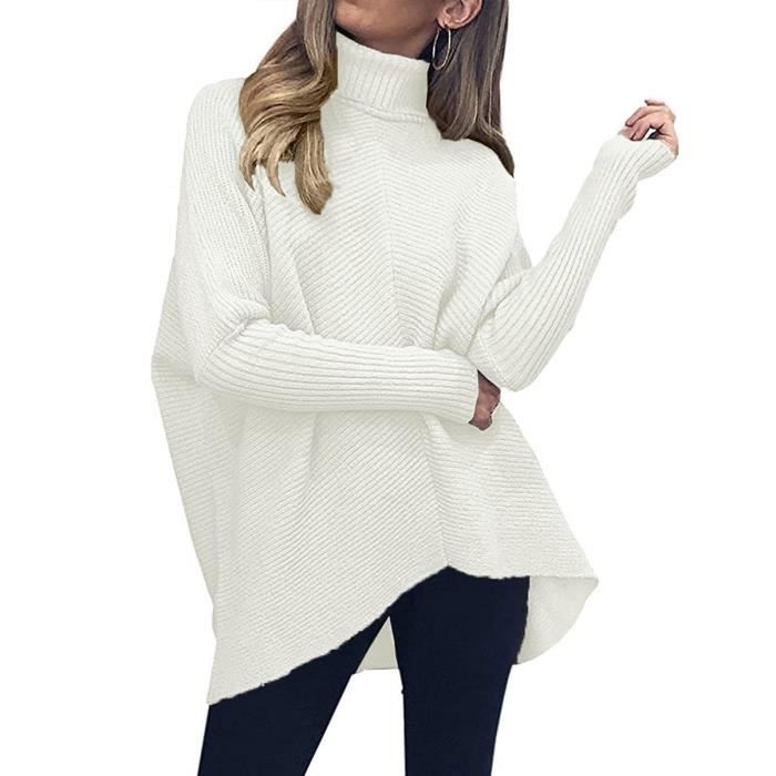 Pull d'hiver pour femme Chaud Asymétrique Col Roulé Pull Pull