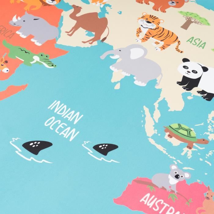 Tapis éducatif Carte Du Monde Pour Enfants 80x120cm Multicolore Lavable