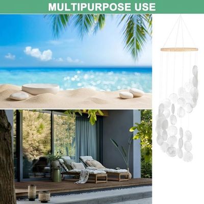 Carillon éolien En Forme De Coquillage Capiz Rond De Couleur Bleu