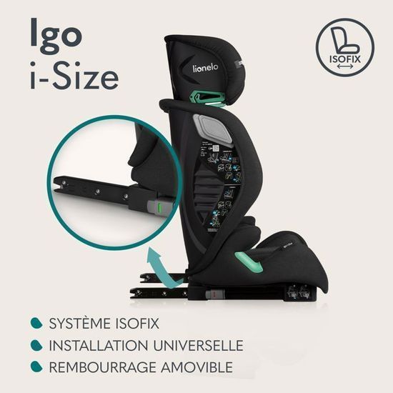 Siège-auto ISOFIX - LIONELO Igo i-Size - Assise large - 100-150 cm - Protection latérale supplémentaire - Groupe 2/3 - Gris - Achat / Vente siège auto Siège-auto ISOFIX - LIONELO Igo