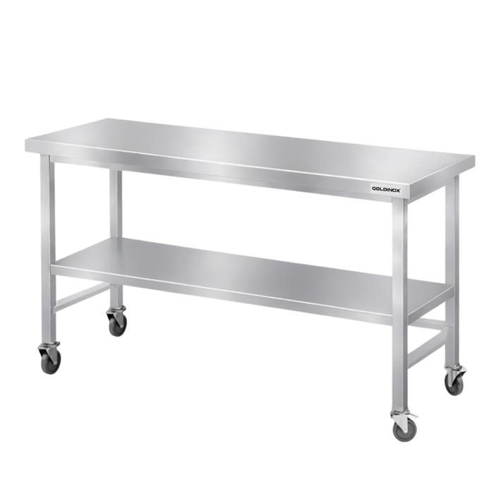 Table de travail en inox Bar 1600x800 mm avec renfort sur roulettes ...