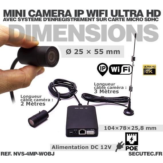 Micro caméra tube 2K Ultra HD 4 Mpx 2.8mm 136° avec serveur