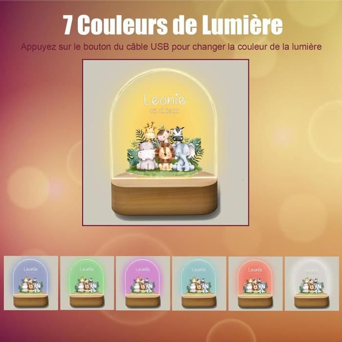 Giftove Veilleuse Bébé Personnalisée Avec Prénom Et Date | 6 Designs Et Couleurs | LED Économique | Cadeau Naissance