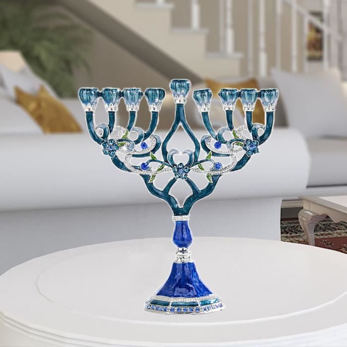 Menorah en émail peint à la main - Candélabre juif bleu - 16 x 11,5 x 6 cm Menorah en émail peint à la main - Candélabre juif bleu - 16 x 11,5 x 6 cm