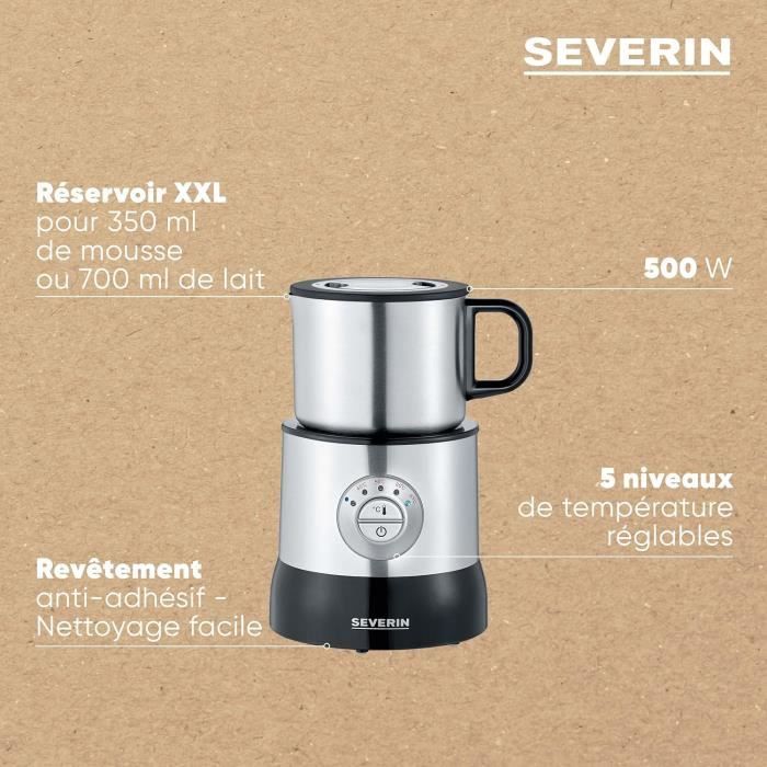 Émulsionneur à Lait SEVERIN SM 3583 - 500 W, 700 Ml, Température Réglable, Inox/noir, Pour Lait Végétal/animal