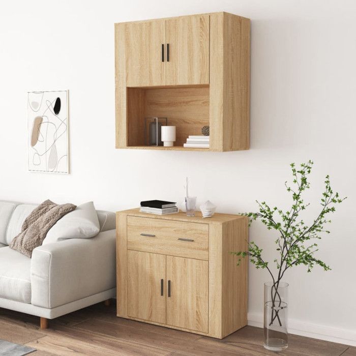 Buffet Chêne Sonoma VidaXL – 116x30x75 Cm, Bois D'Ingénierie, Éclairage LED, Rangement Moderne