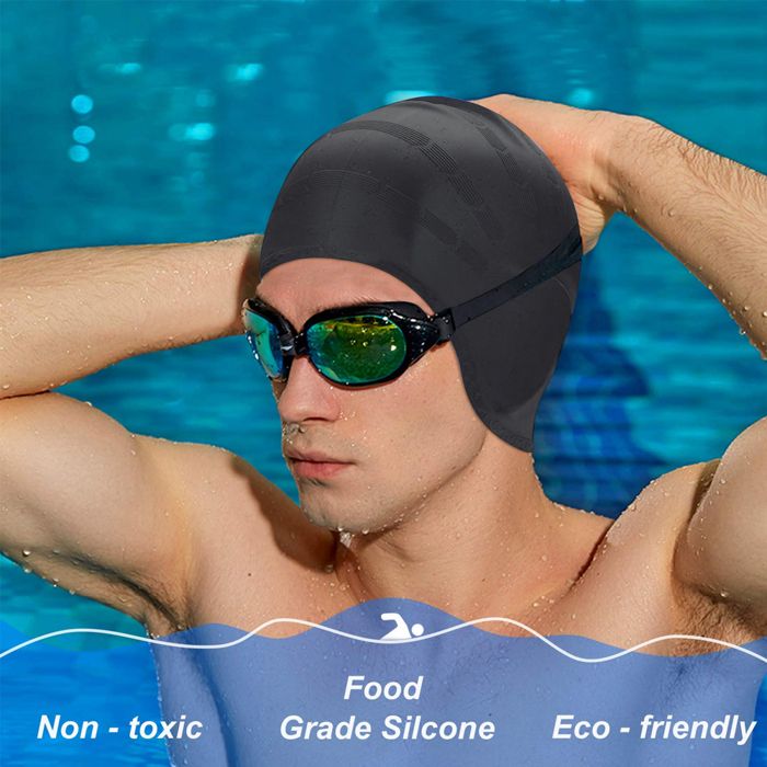 Bonnet de bain - EINNENFFER - 2 pièces - Silicone étanche - Protection auditive - Confort optimal - Sport Bonnet de bain - EINNENFFER - 2 pièces - Silicone étanche - Protection auditive - Confort optimal - Sport