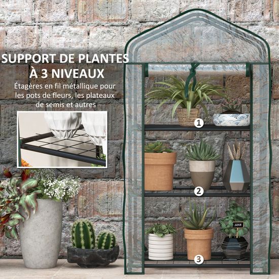 Outsunny Serre De Jardin PE 3 Niveaux 215x46x151 Cm - Serre Balcon Avec Étagères Et Portes Zippées Blanc
