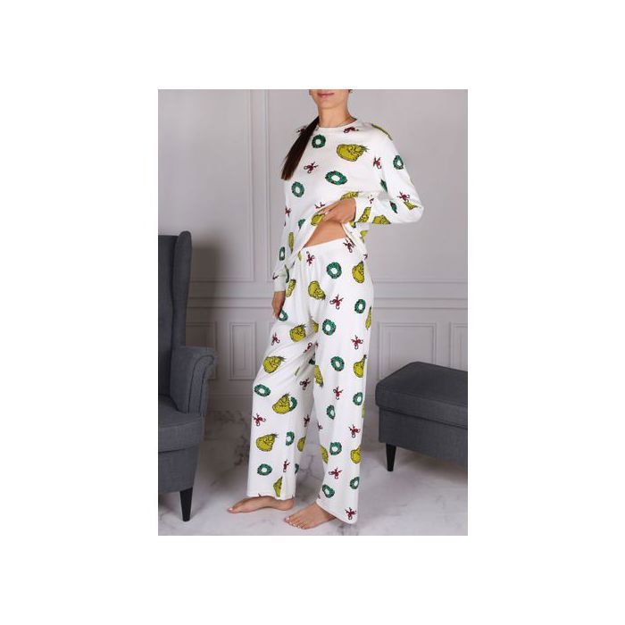 Pyjama The Grinch Homme & Femme – Ensemble Manches Longues + Pantalon Bleu/Gris, 100% Coton Doux Et Chaud Pour Noël